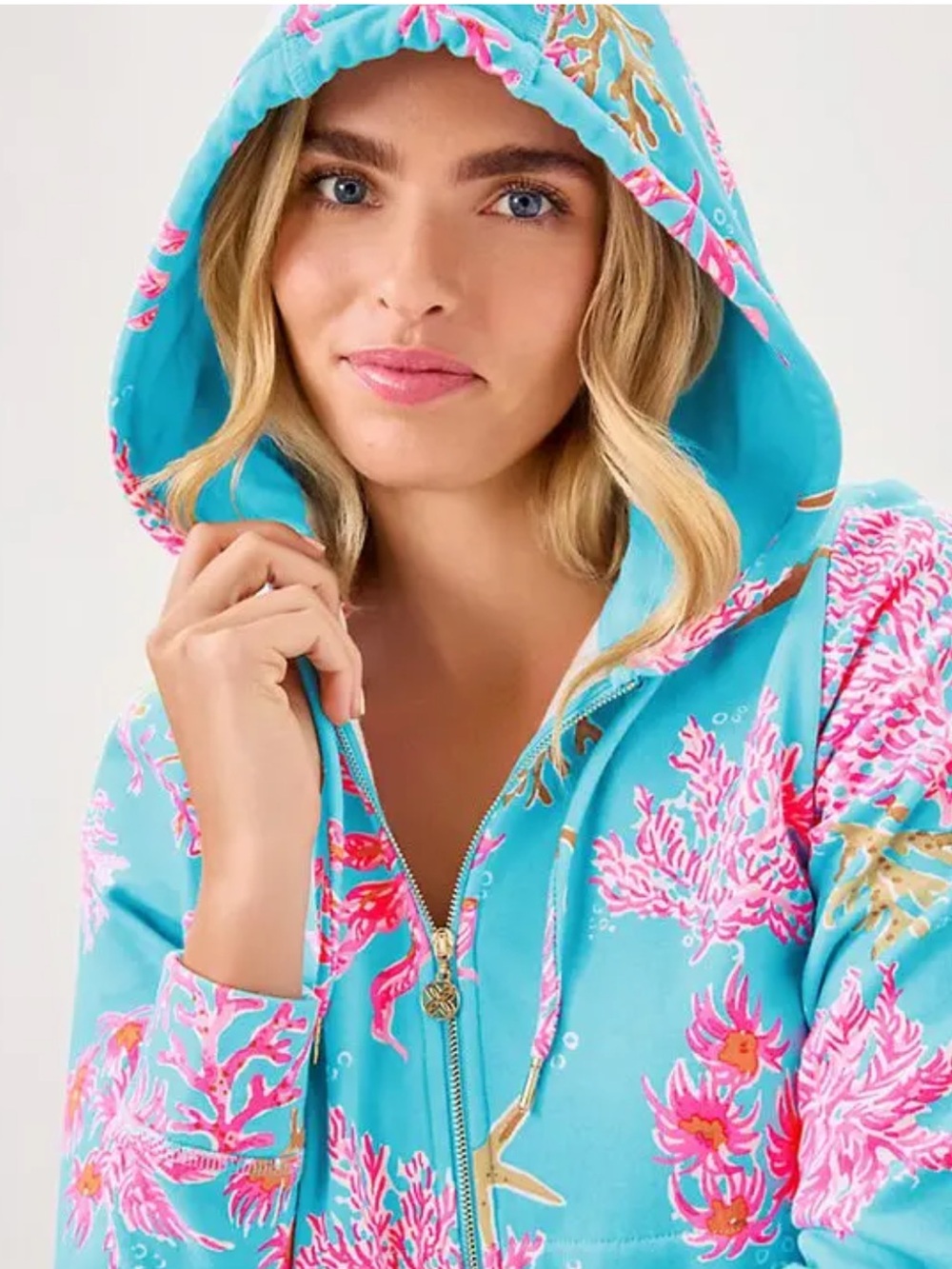 NWOT Lilly Pulitzer Sz XL Avida Zip-up Terry Hoodie Multi Royal Coral - Picture 2 of 10